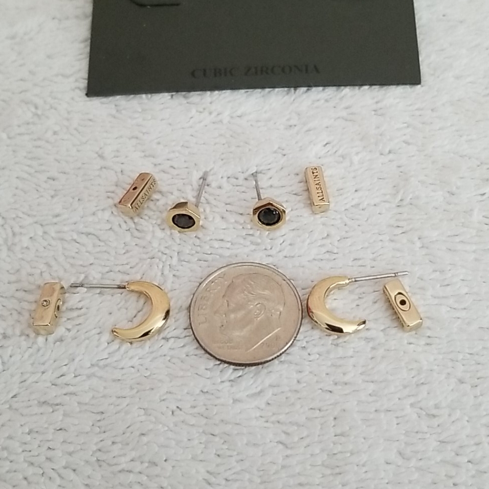 New ALLSAINTS Hexagon Stud & Huggie Hoop Earrings - Picture 4 of 4